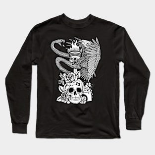 Eagle, Snake and Skull - Black and White Long Sleeve T-Shirt